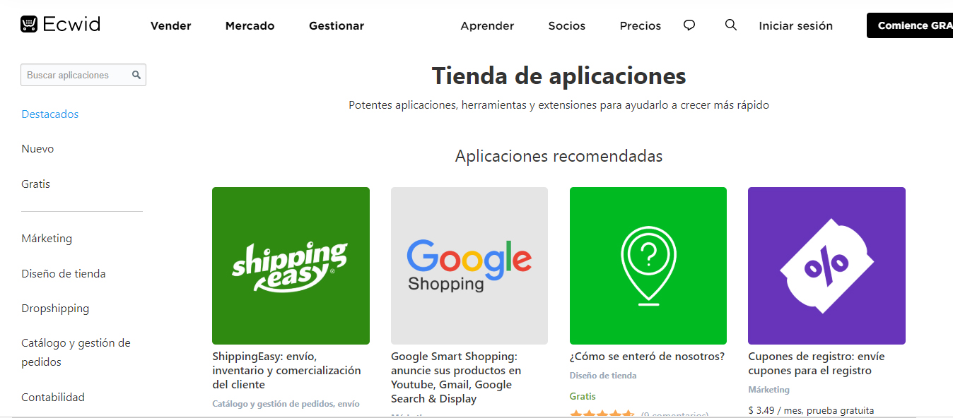 ecwid tienda de aplicaciones